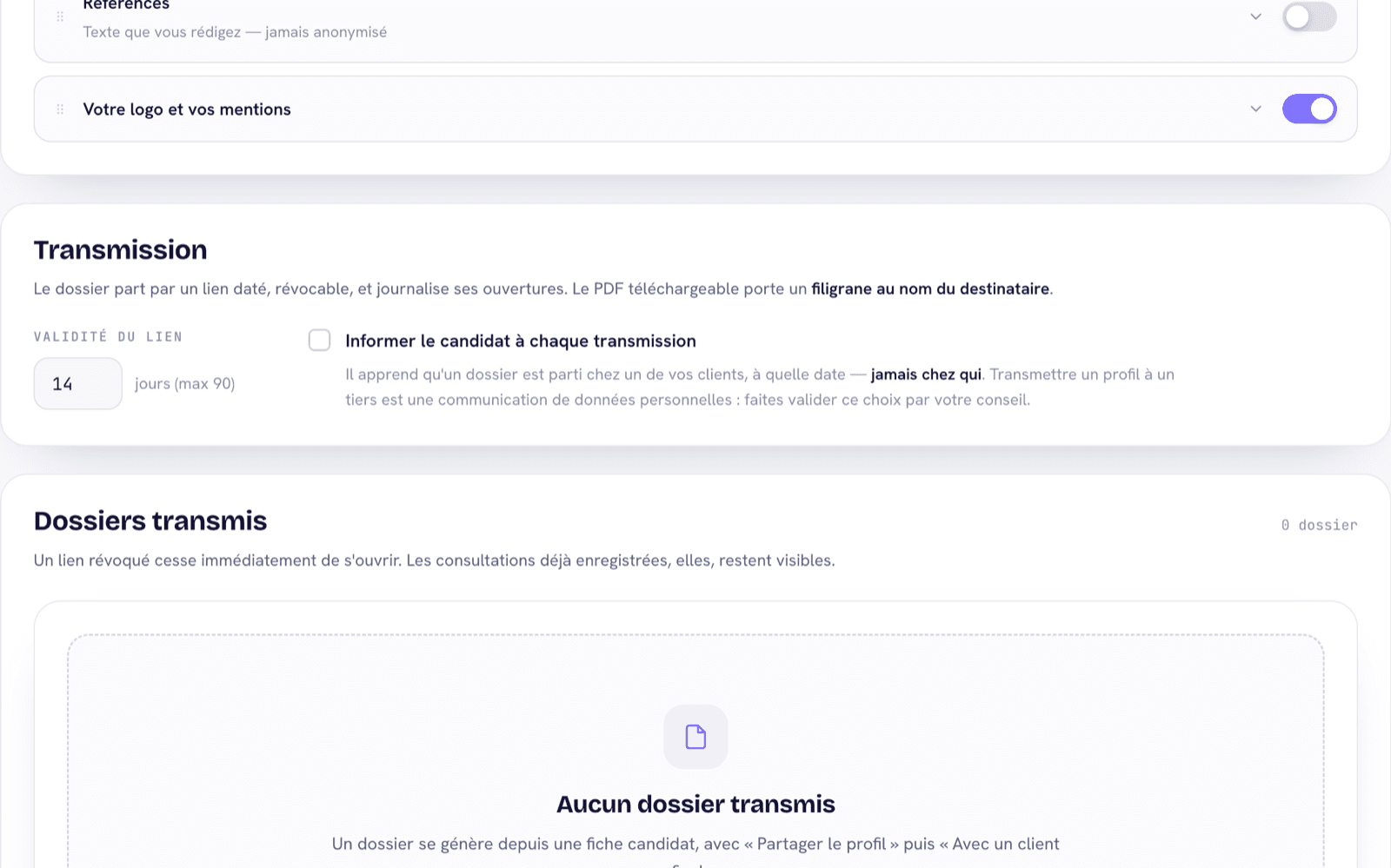La transmission d’un dossier par lien daté et révocable.
